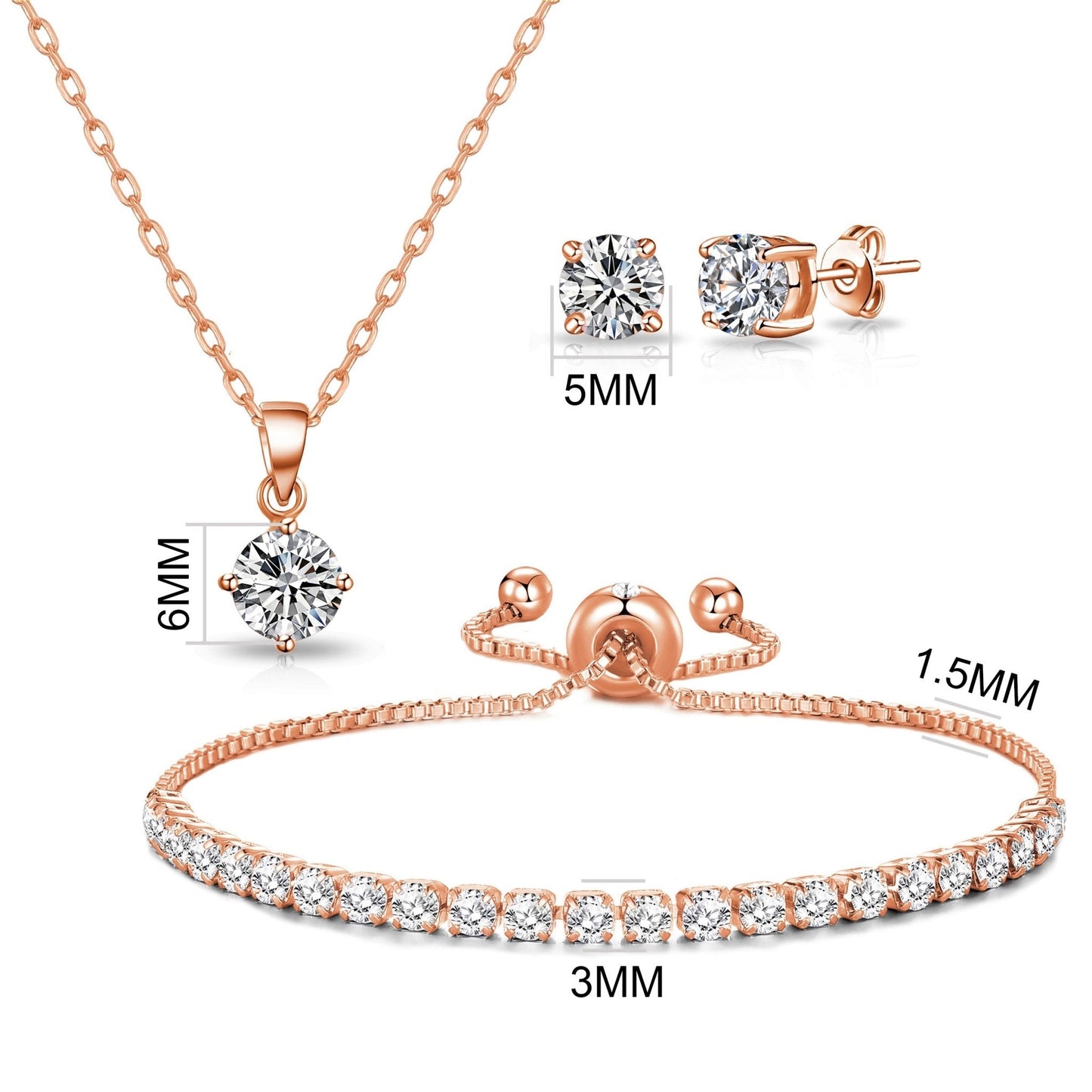 Rose Gold Plated Solitaire Friendship Set Created with Zircondia® Crystals