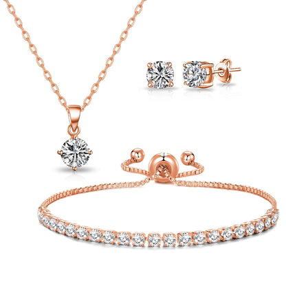 Rose Gold Plated Solitaire Friendship Set Created with Zircondia® Crystals