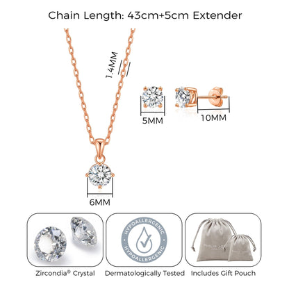 Rose Gold Plated Round Solitaire Set Created with Zircondia® Crystals