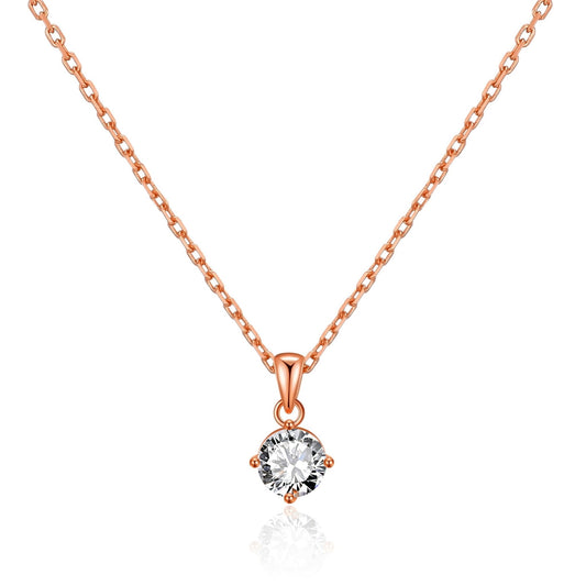 Rose Gold Plated Solitaire Necklace Created with Zircondia® Crystals