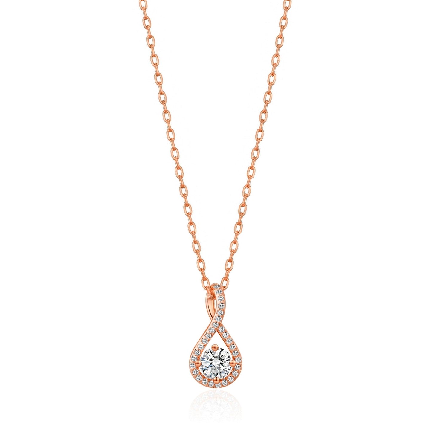 Rose Gold Plated Solitaire Twist Necklace Created with Zircondia® Crystals