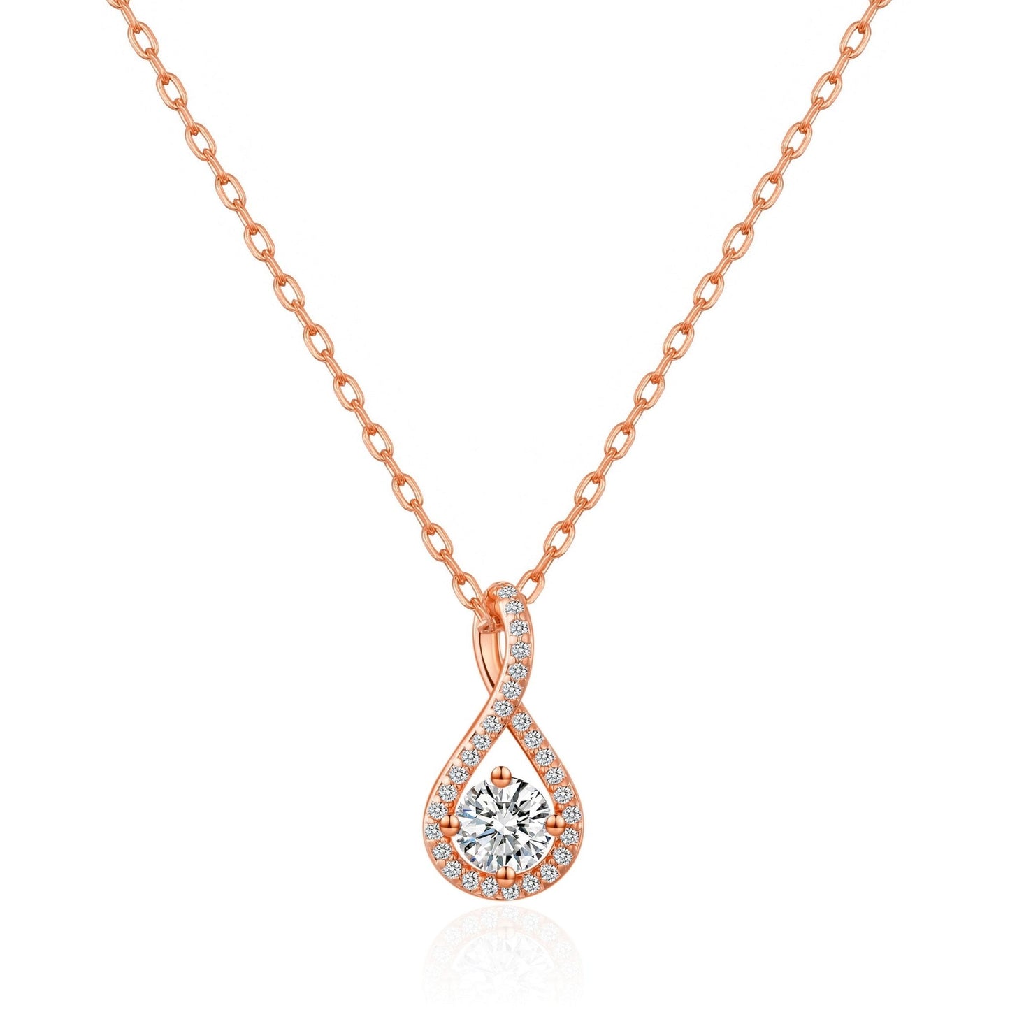Rose Gold Plated Solitaire Twist Necklace Created with Zircondia® Crystals
