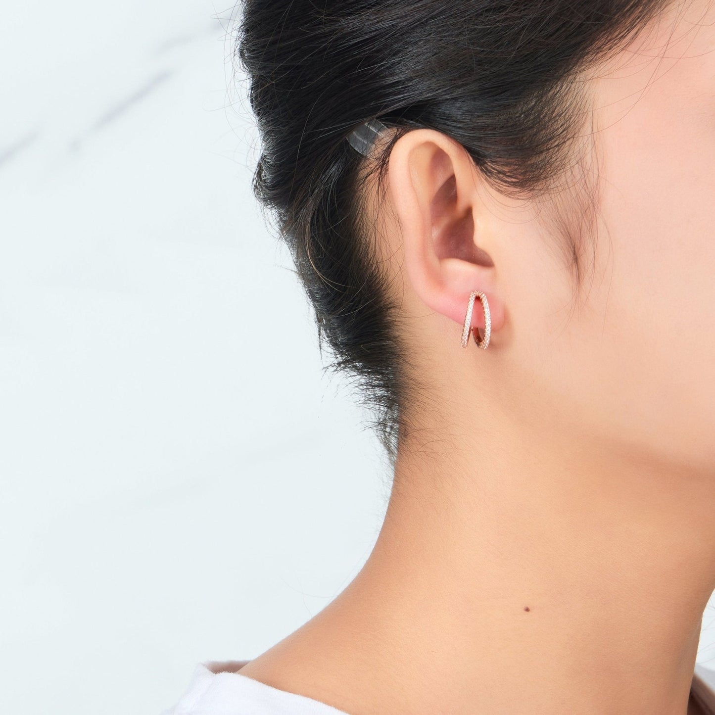 Rose Gold Plated Split Hoop Earrings Created with Zircondia® Crystals