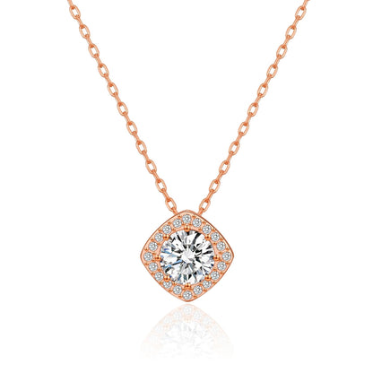 Rose Gold Plated Square Halo Necklace Created with Zircondia® Crystals