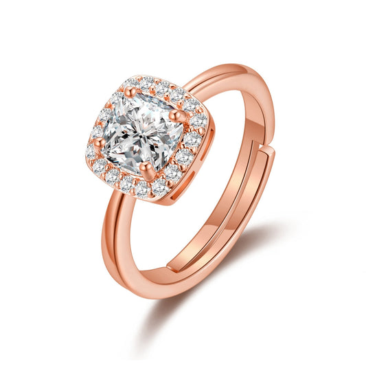 Rose Gold Plated Square Halo Ring Created with Zircondia® Crystals