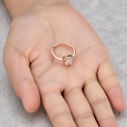 Rose Gold Plated Square Halo Ring Created with Zircondia® Crystals