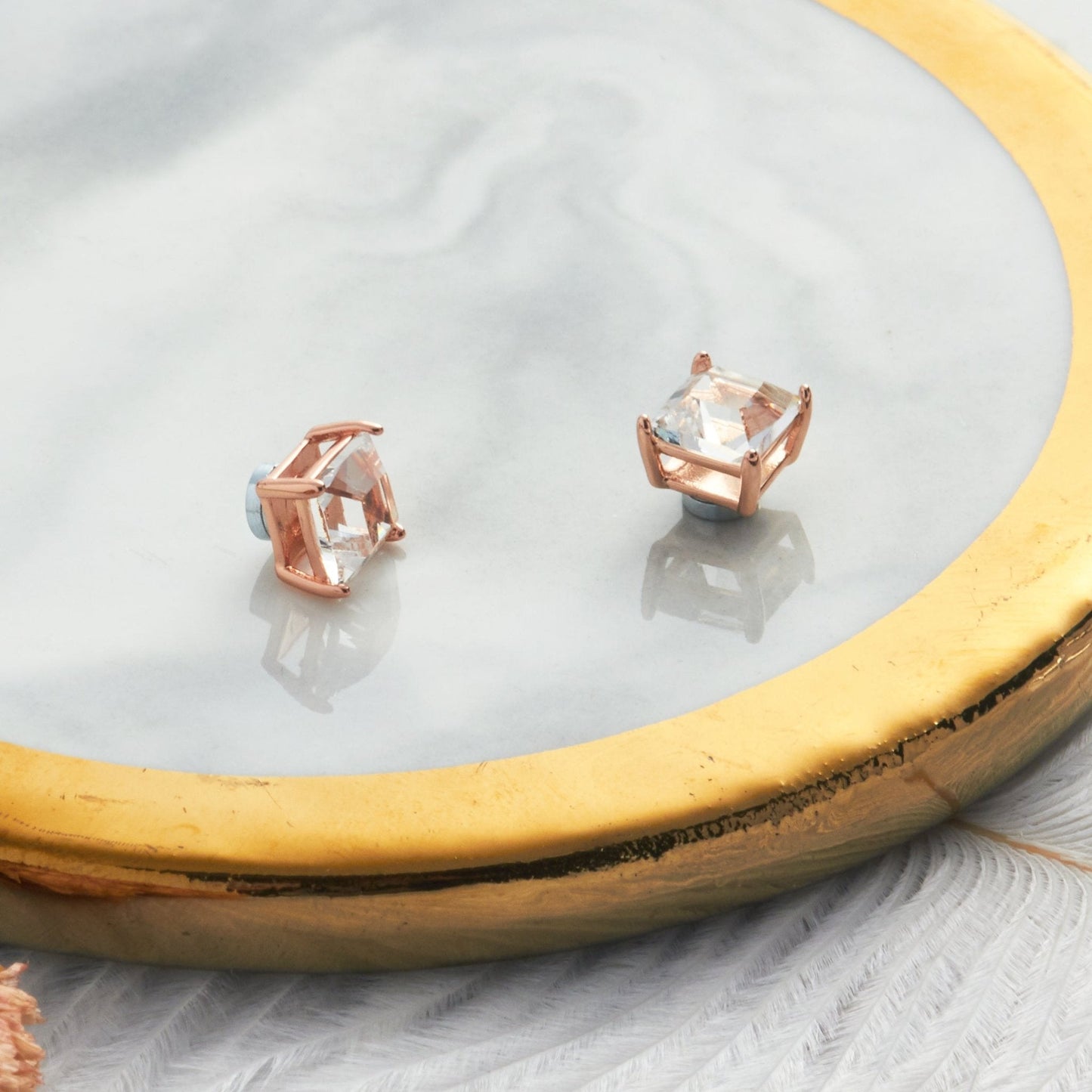Rose Gold Plated Square Magnetic Clip On Stud Earrings Created with Zircondia® Crystals