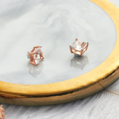 Rose Gold Plated Square Magnetic Clip On Stud Earrings Created with Zircondia® Crystals