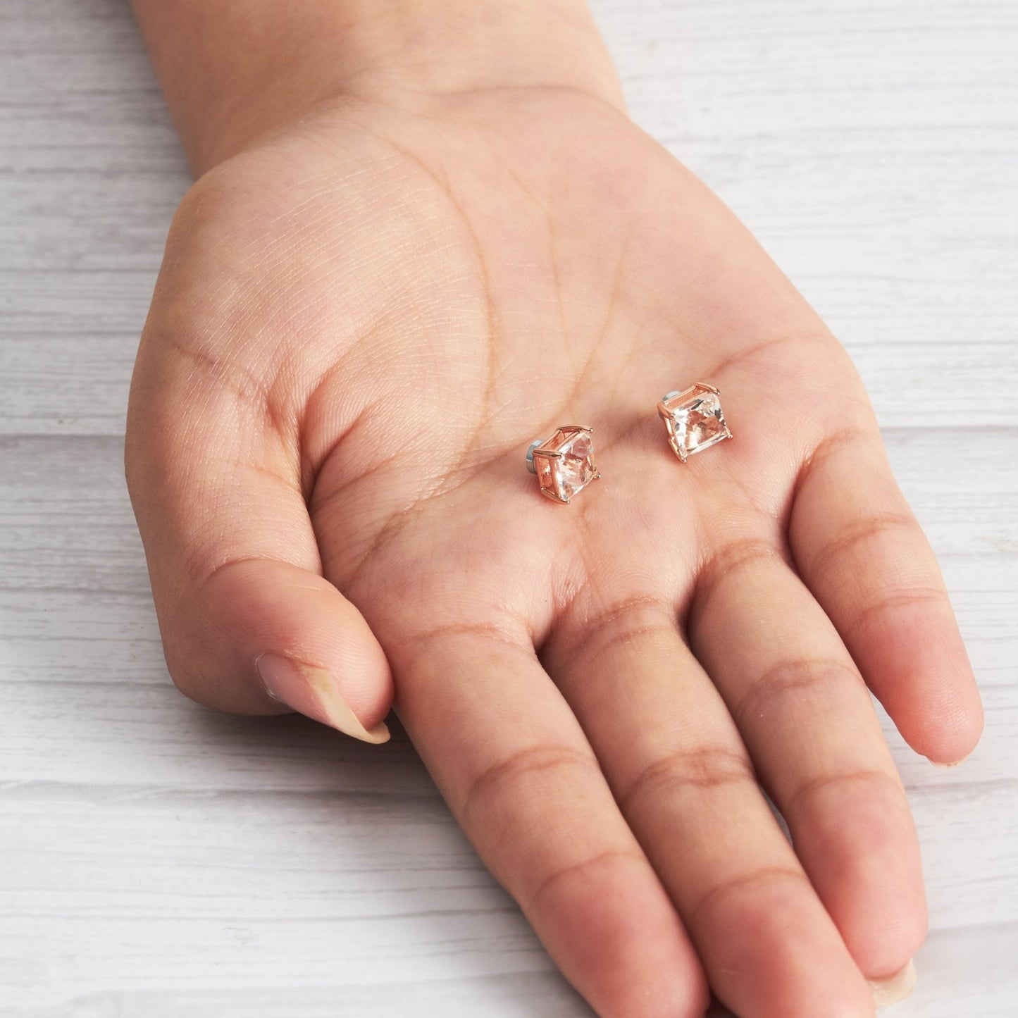 Rose Gold Plated Square Magnetic Clip On Stud Earrings Created with Zircondia® Crystals