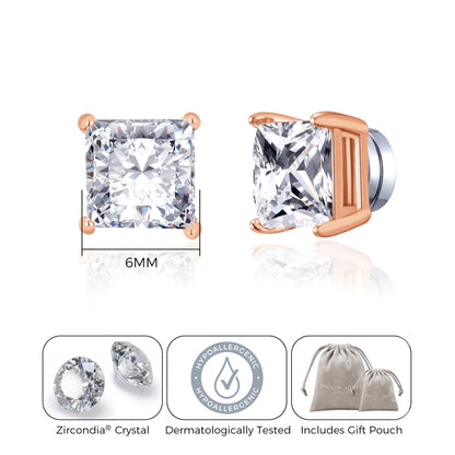 Rose Gold Plated Square Magnetic Clip On Stud Earrings Created with Zircondia® Crystals