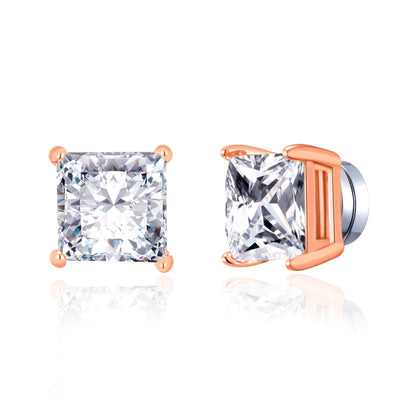 Rose Gold Plated Square Magnetic Clip On Stud Earrings Created with Zircondia® Crystals