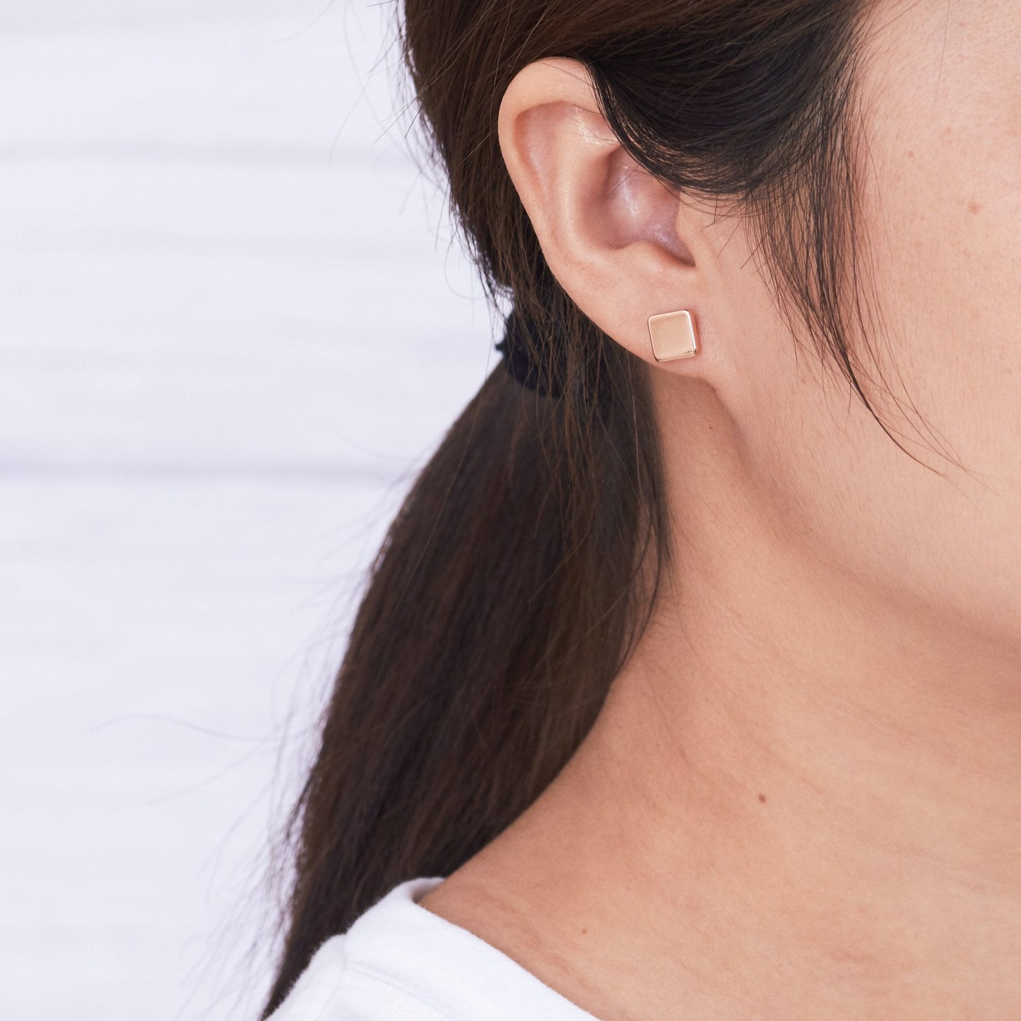 Rose Gold Plated Square Stud Earrings