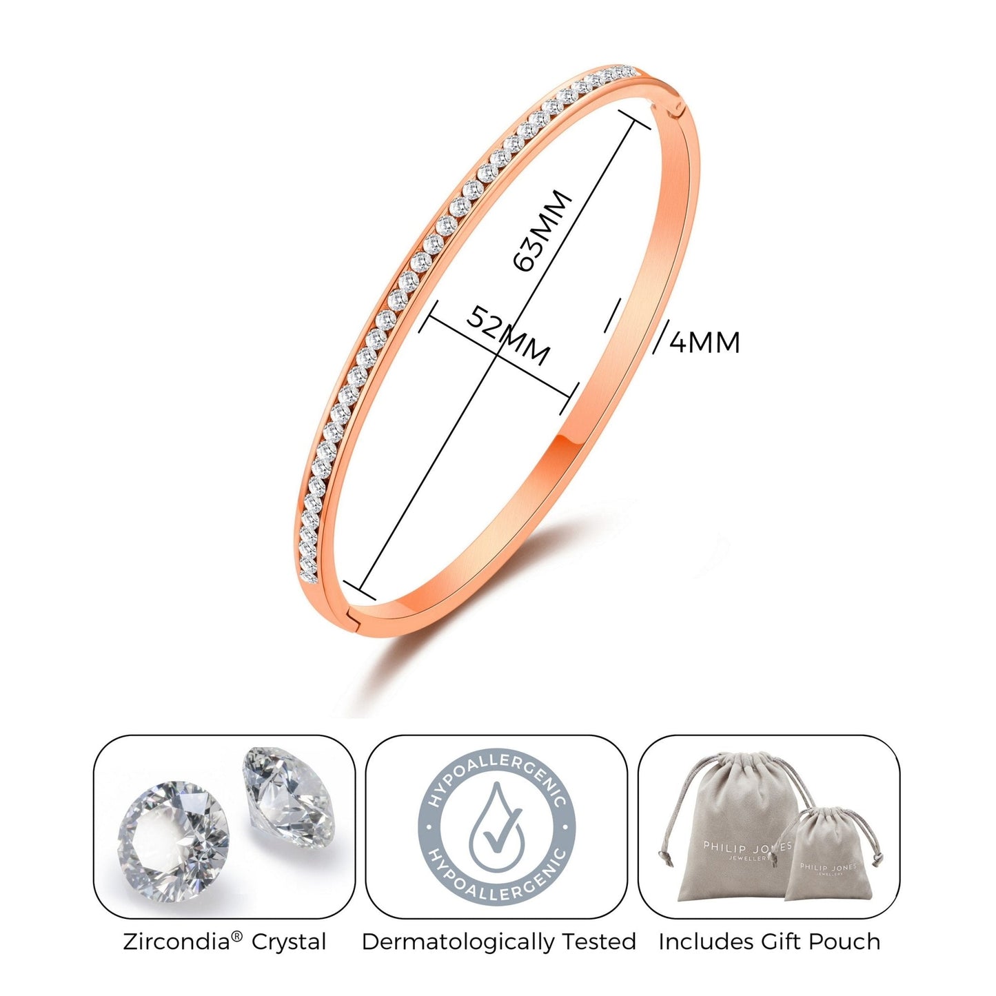Rose Gold Plated Stainless Steel Channel Set Bangle Created with Zircondia® Crystals (7 Inch)