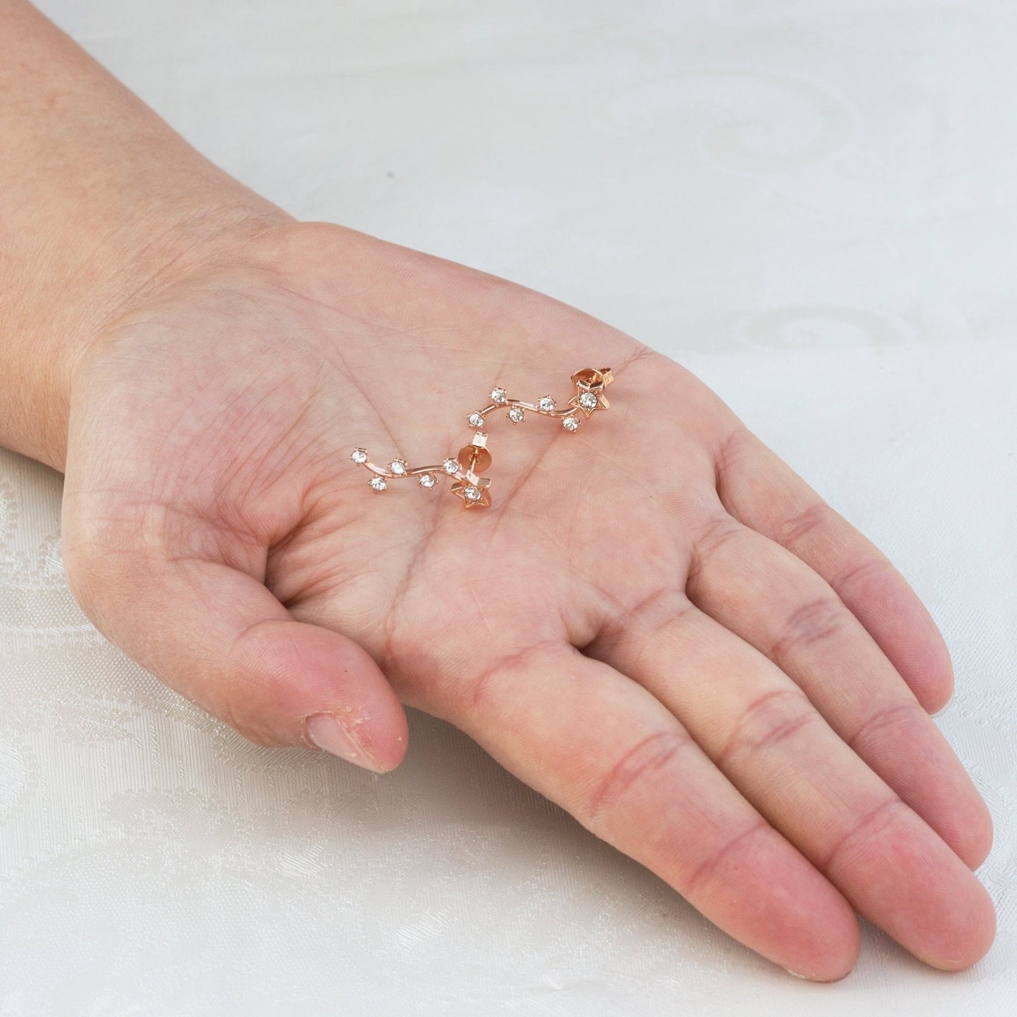 Rose Gold Plated Star Climber Earrings Created with Zircondia® Crystals