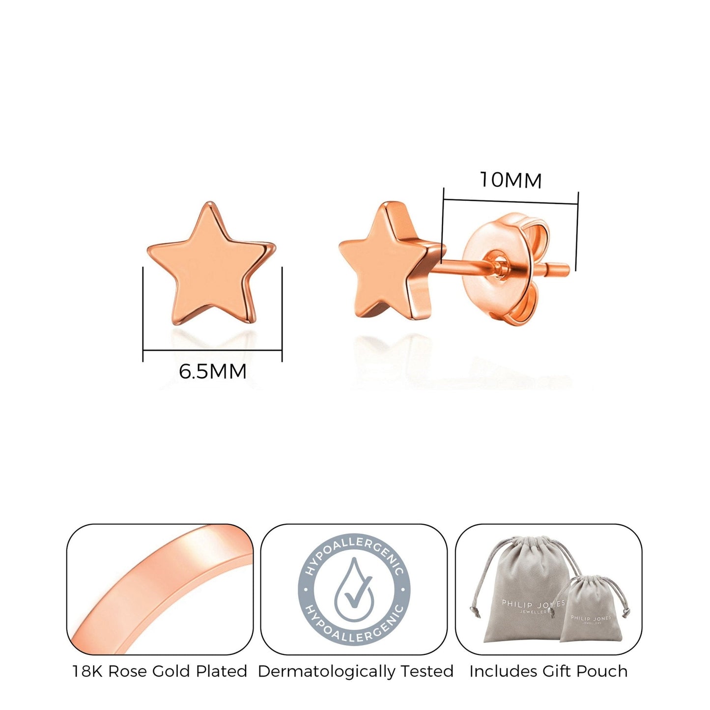 Rose Gold Plated Star Stud Earrings