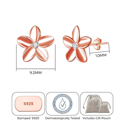 Rose Gold Plated Sterling Silver Flower Earrings Created with Zircondia® Crystals