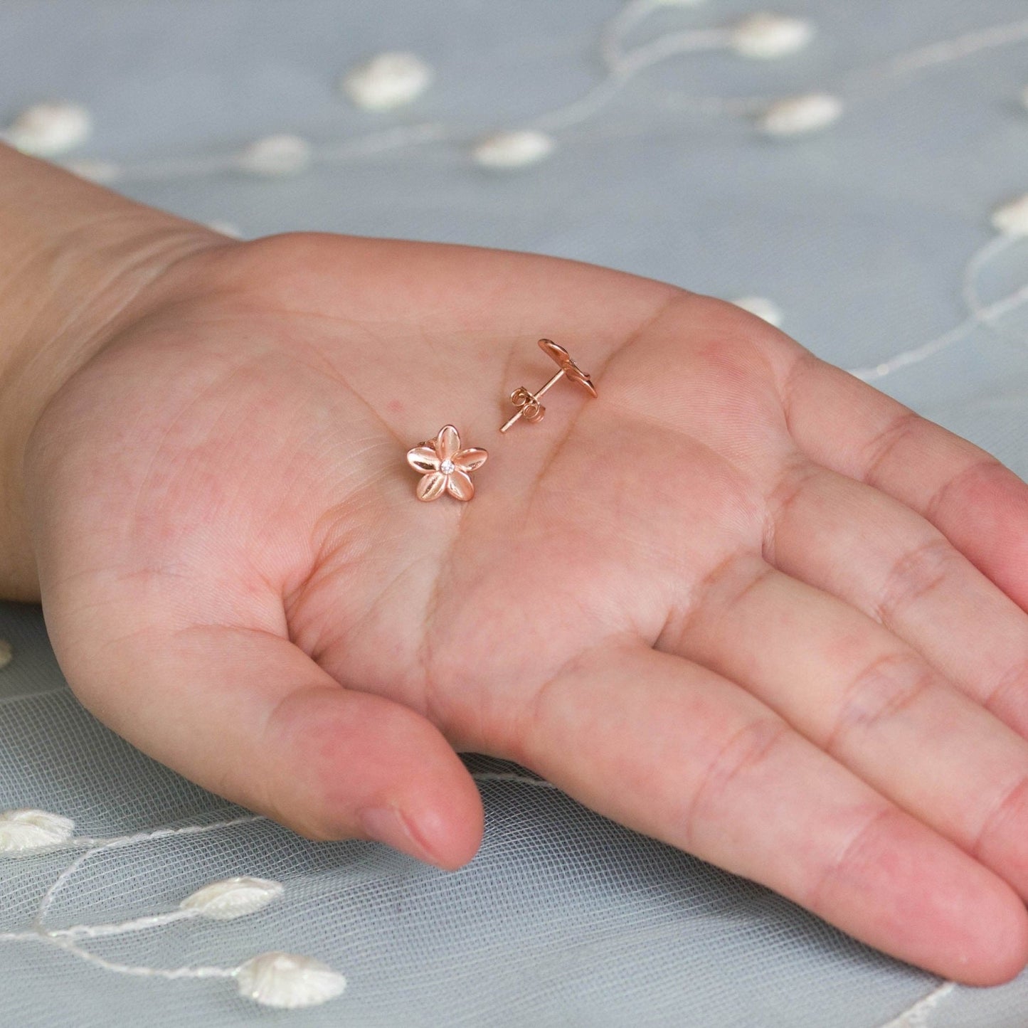 Rose Gold Plated Sterling Silver Flower Earrings Created with Zircondia® Crystals