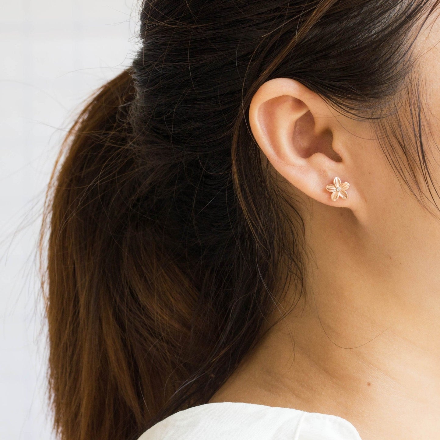 Rose Gold Plated Sterling Silver Flower Earrings Created with Zircondia® Crystals