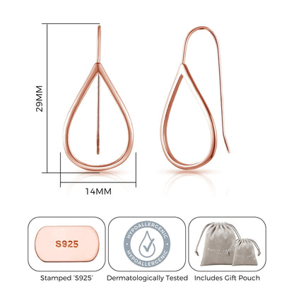 Rose Gold Plated Sterling Silver Open Teardrop Earrings