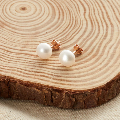 Rose Gold Plated Sterling Silver Pearl Earrings