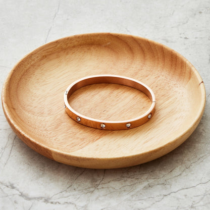 Rose Gold Plated Stud Bangle Created with Zircondia® Crystals (7 Inch)