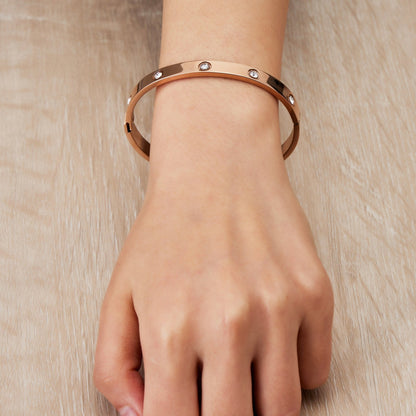 Rose Gold Plated Stud Bangle Created with Zircondia® Crystals (7 Inch)