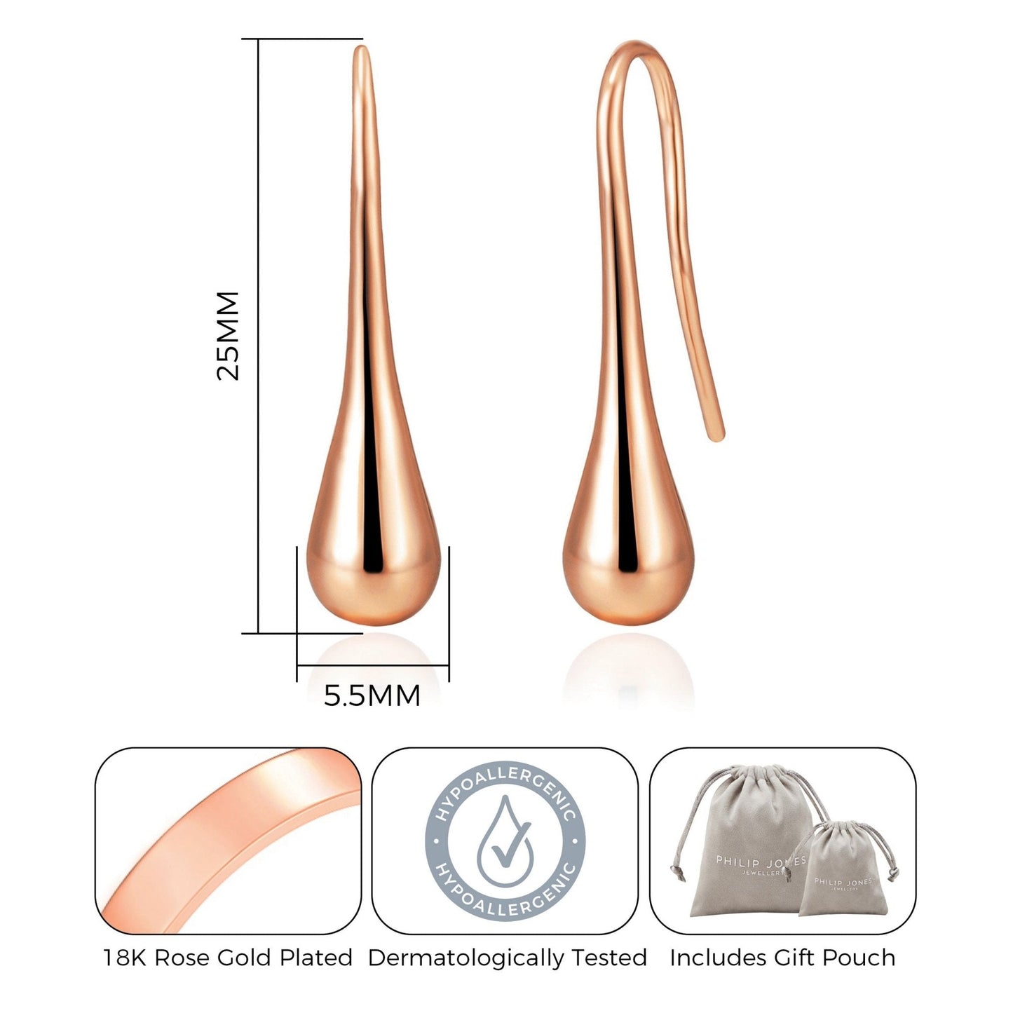 Rose Gold Plated Teardrop Earrings