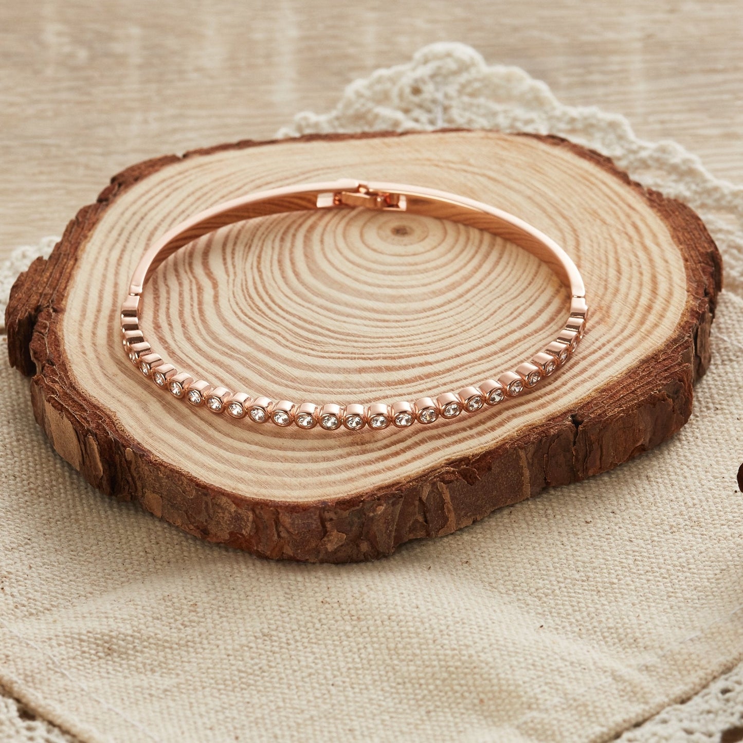 Rose Gold Plated Tennis Bangle Created with Zircondia® Crystals (7 Inch)