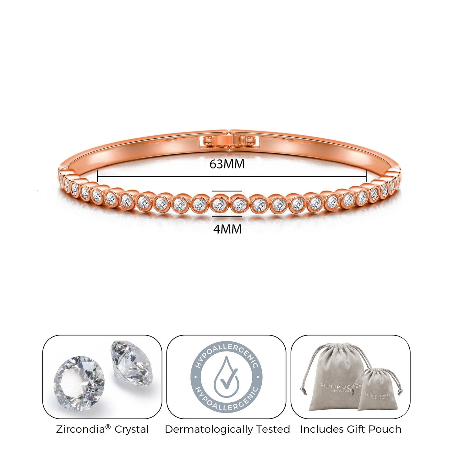 Rose Gold Plated Tennis Bangle Created with Zircondia® Crystals (7 Inch)