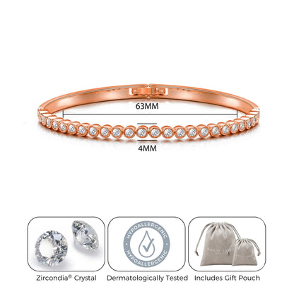 Rose Gold Plated Tennis Bangle Created with Zircondia® Crystals (7 Inch)