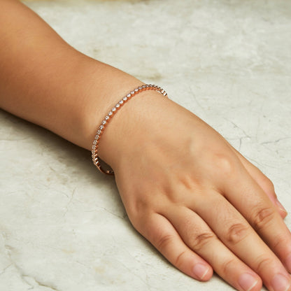 Rose Gold Plated Tennis Bangle Created with Zircondia® Crystals (7 Inch)