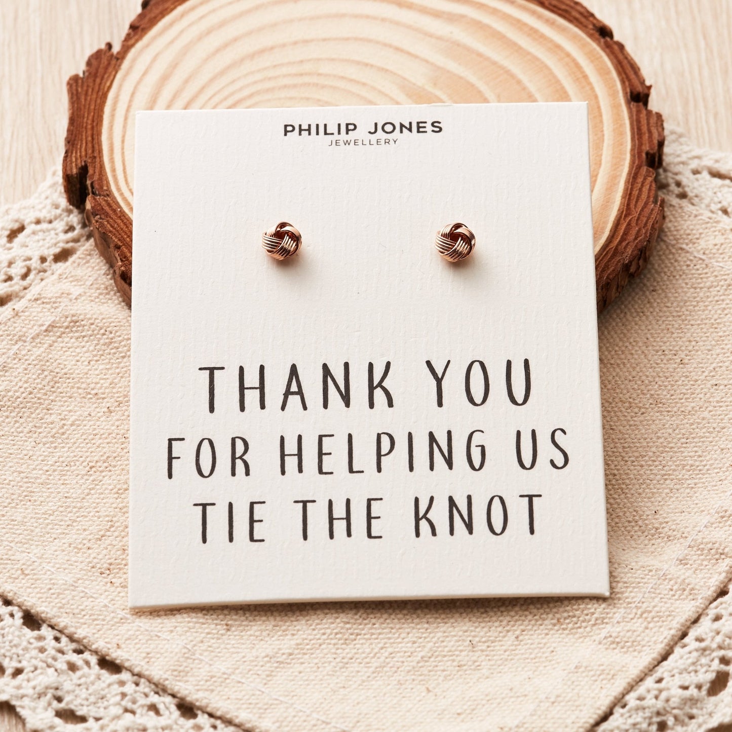 Rose Gold Plated Thank You for Helping us Tie The Knot Bridal Earrings with Quote Card