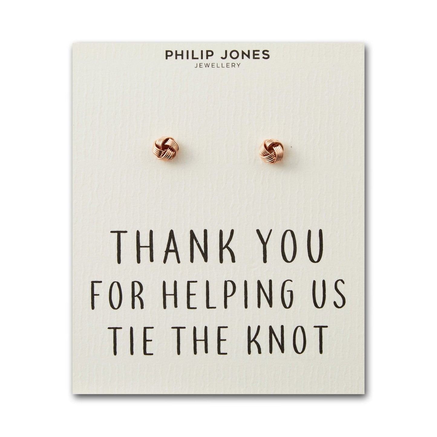 Rose Gold Plated Thank You for Helping us Tie The Knot Bridal Earrings with Quote Card