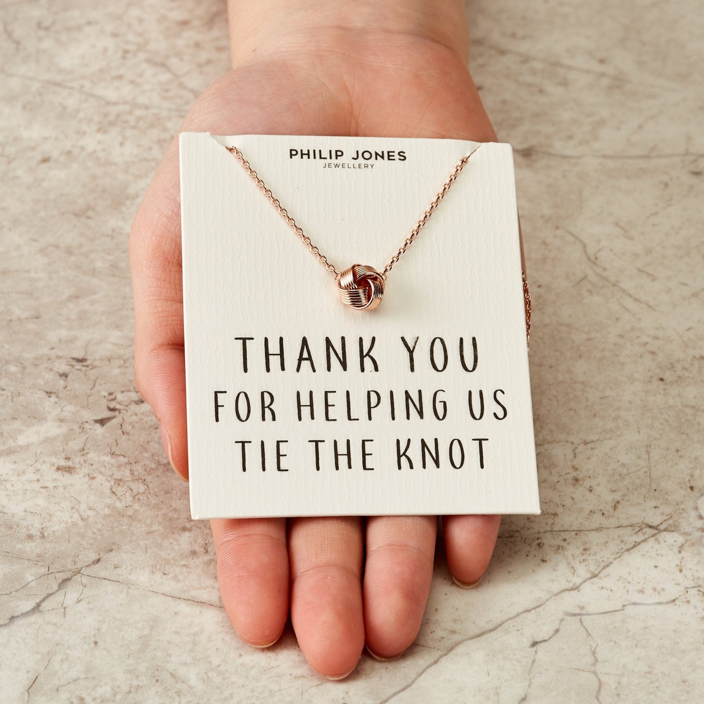 Rose Gold Plated Thank You for Helping us Tie The Knot Wedding Necklace with Quote Card