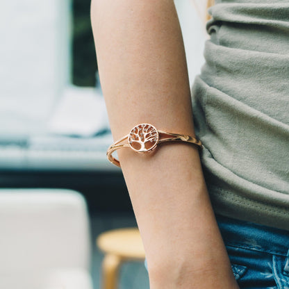 Rose Gold Plated Tree of Life Bangle Created with Zircondia® Crystals (7 Inch)