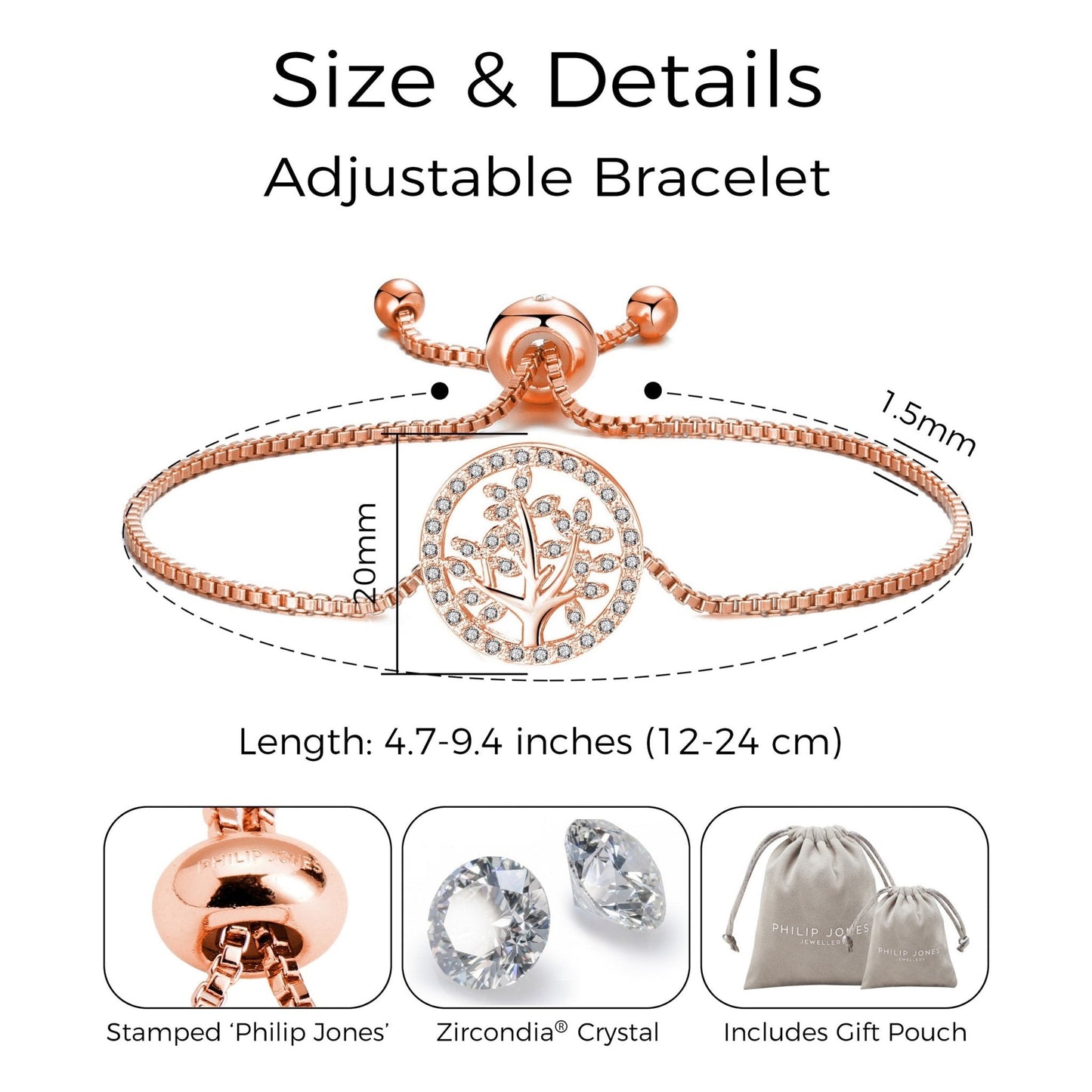 Rose Gold Plated Tree of Life Bracelet Created with Zircondia® Crystals