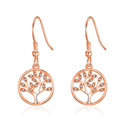 Rose Gold Plated Tree of Life Drop Earrings Created with Crystals from Zircondia®