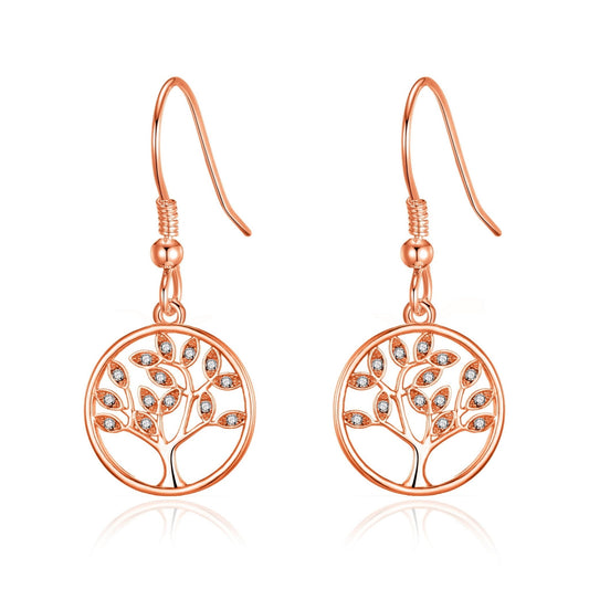 Rose Gold Plated Tree of Life Drop Earrings Created with Crystals from Zircondia®