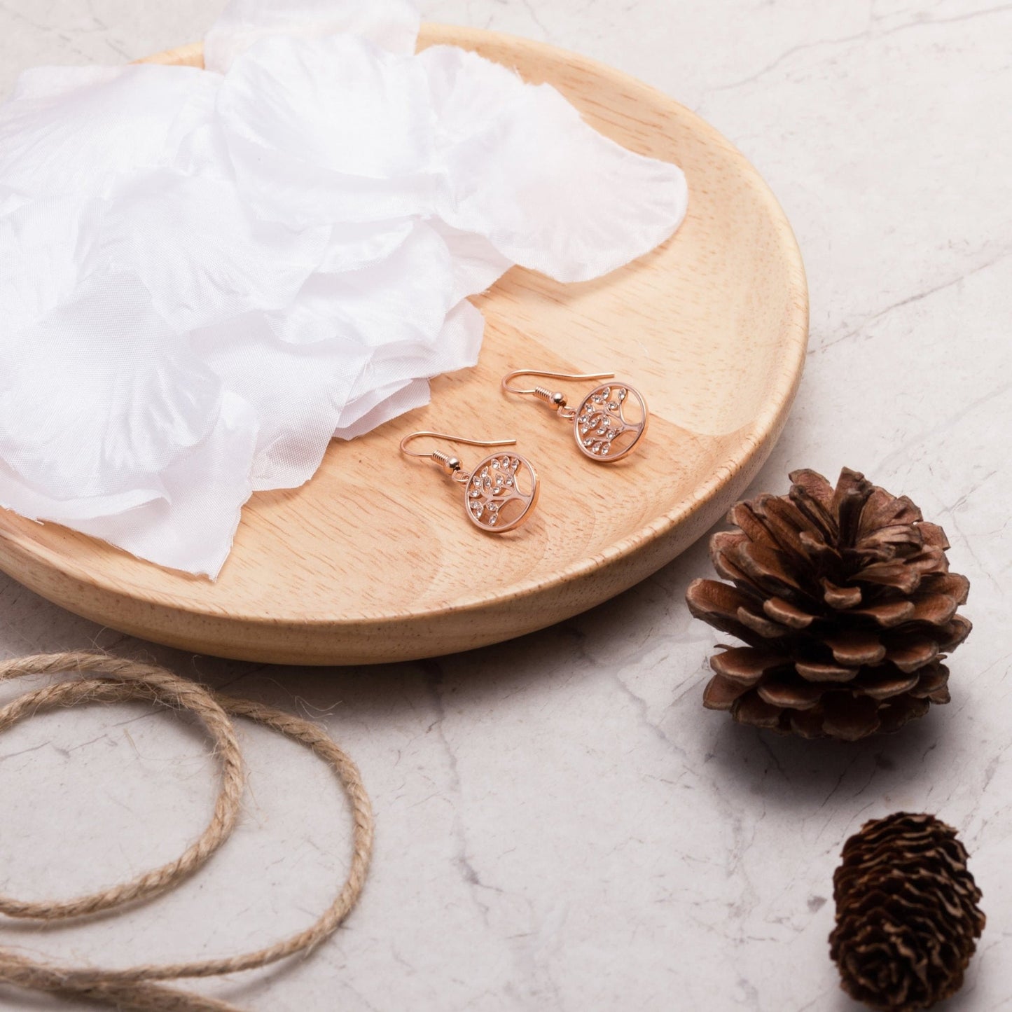 Rose Gold Plated Tree of Life Drop Earrings Created with Crystals from Zircondia®
