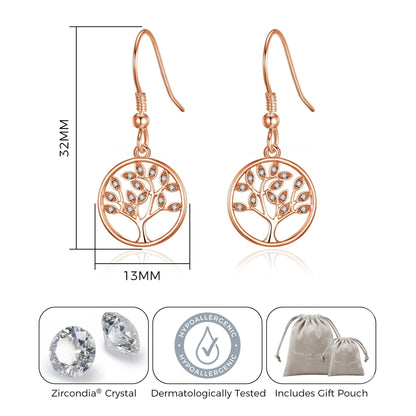 Rose Gold Plated Tree of Life Drop Earrings Created with Crystals from Zircondia®