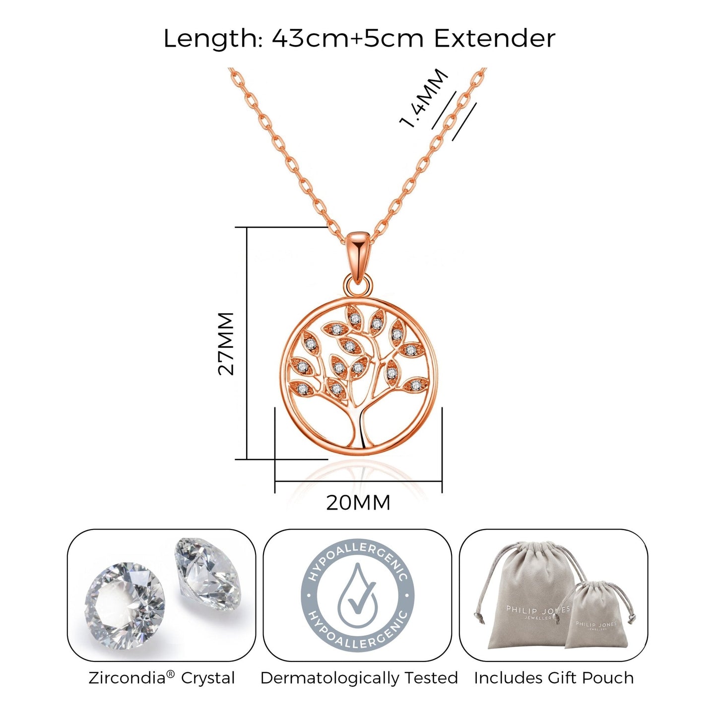 Rose Gold Plated Tree of Life Necklace Created with Zircondia® Crystals
