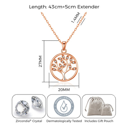 Rose Gold Plated Tree of Life Necklace Created with Zircondia® Crystals