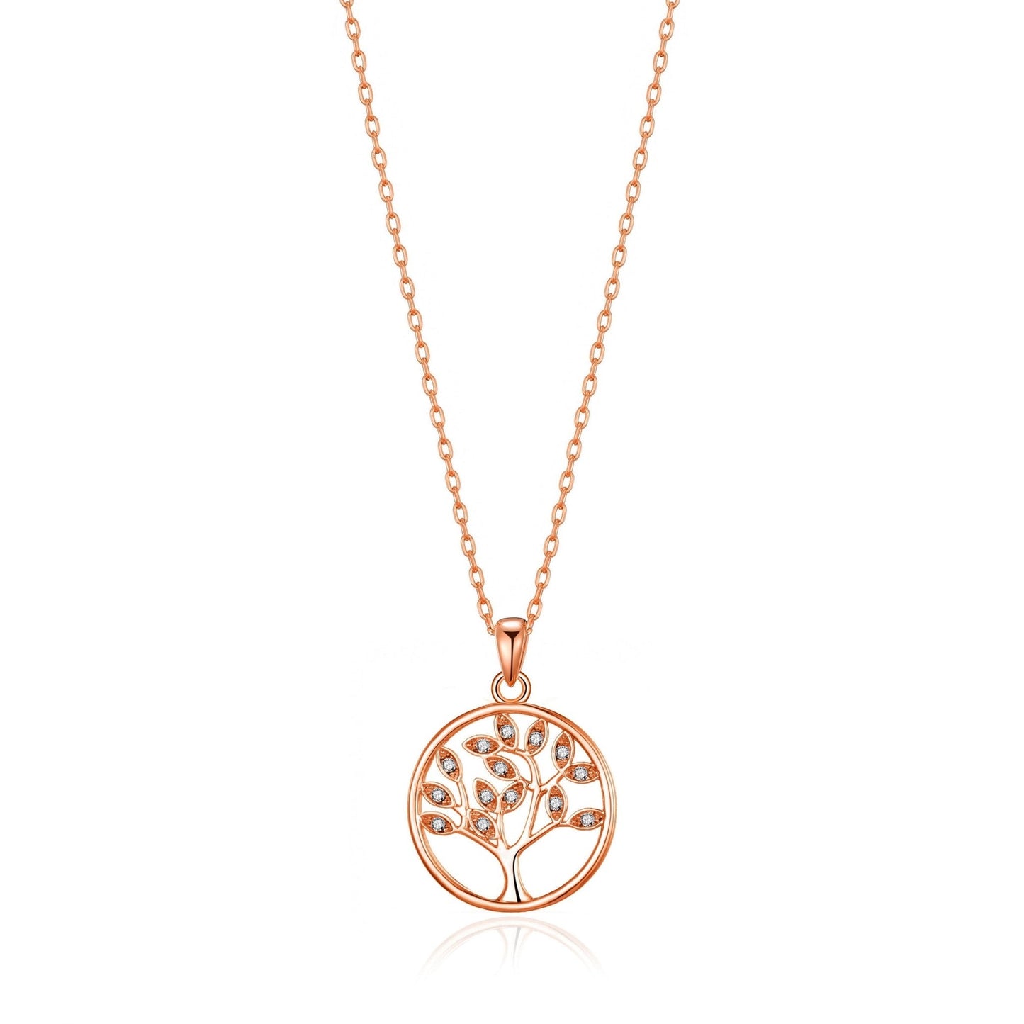Rose Gold Plated Tree of Life Necklace Created with Zircondia® Crystals