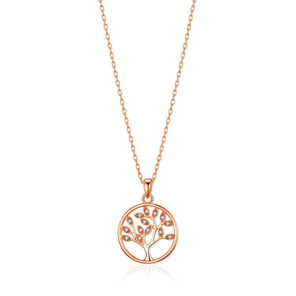 Rose Gold Plated Tree of Life Necklace Created with Zircondia® Crystals