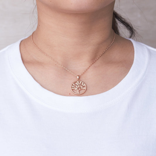 Rose Gold Plated Tree of Life Necklace Created with Zircondia® Crystals