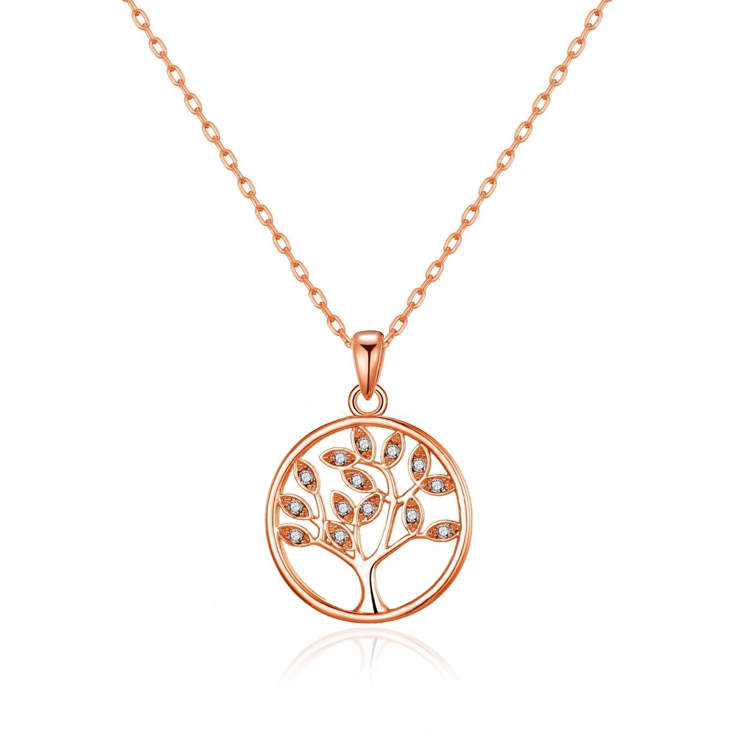 Rose Gold Plated Tree of Life Necklace Created with Zircondia® Crystals