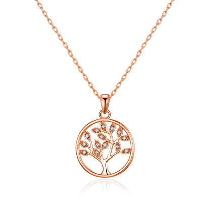 Rose Gold Plated Tree of Life Necklace Created with Zircondia® Crystals
