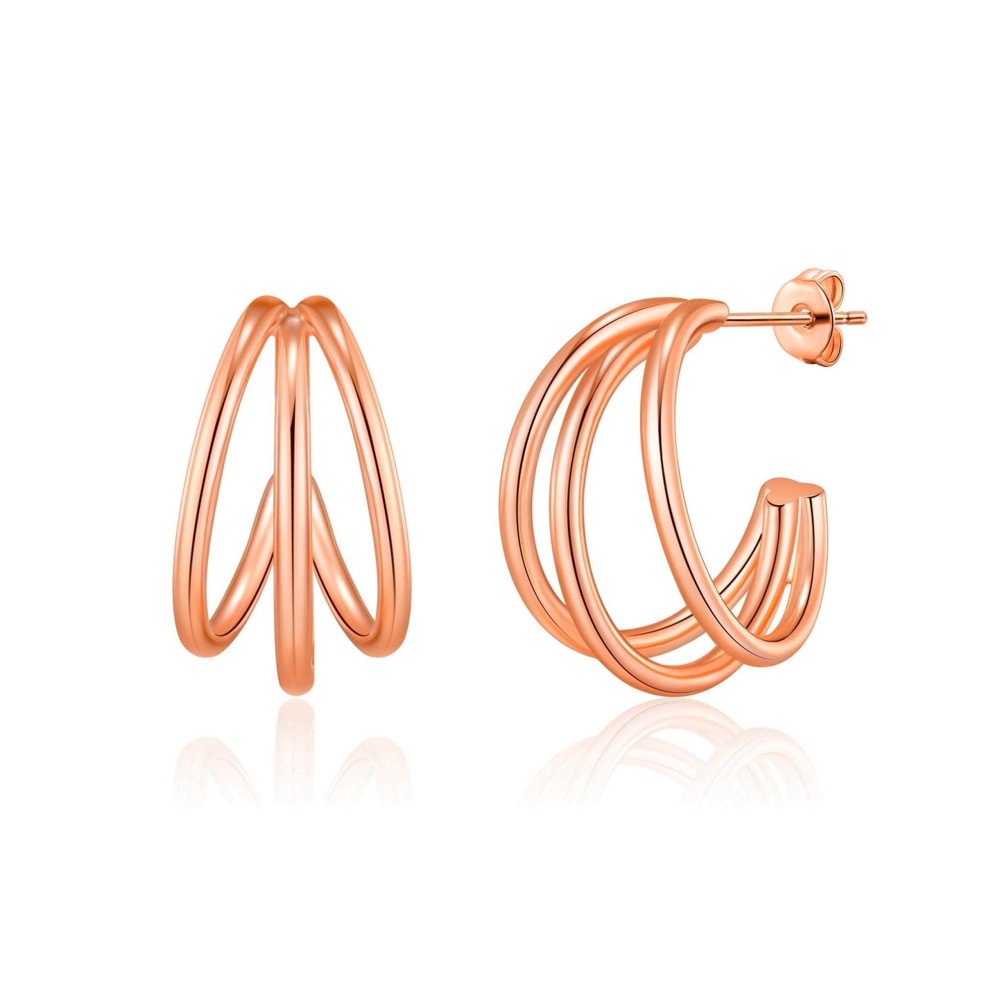 Rose Gold Plated Triple Illusion Hoop Earrings
