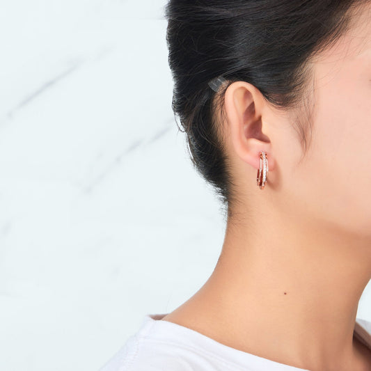 Rose Gold Plated Triple Illusion Hoop Earrings Created with Zircondia® Crystals