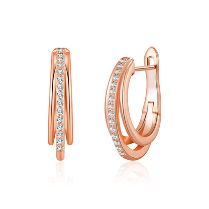 Rose Gold Plated Triple Illusion Hoop Earrings Created with Zircondia® Crystals